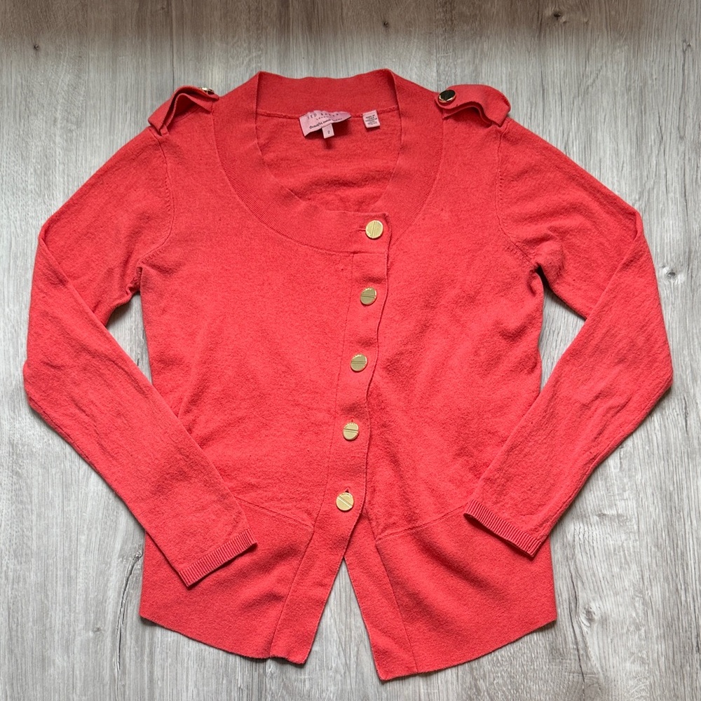 Ted Baker London Asymmetrical Orange Cardigan with Gold Buttons